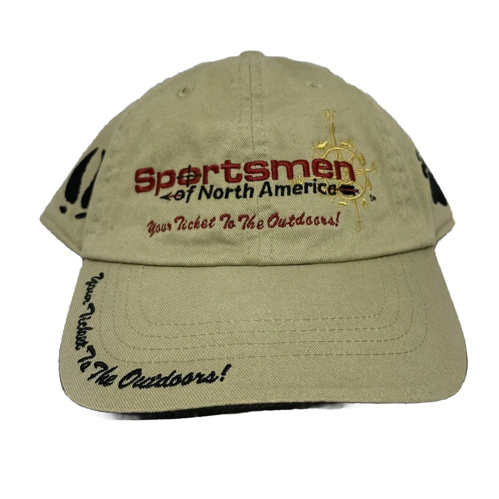 Sportsman Of North America Cap Trucker Hat Tan Brown Strapback Embroidered
